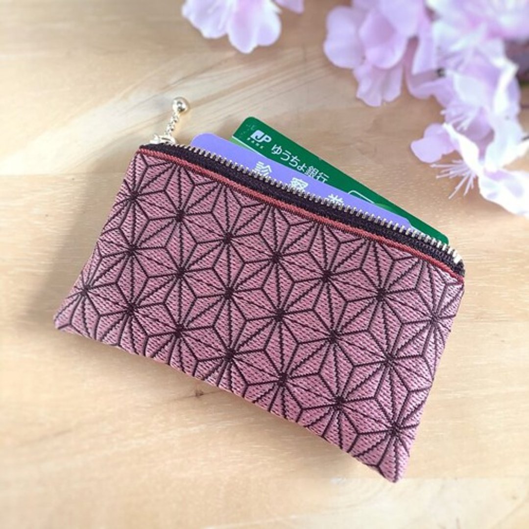 Mini pouch [Hemp leaf] Tatami-rimmed card case Coin purse Pink - 化妆包/杂物包 - 其他材质 粉红色