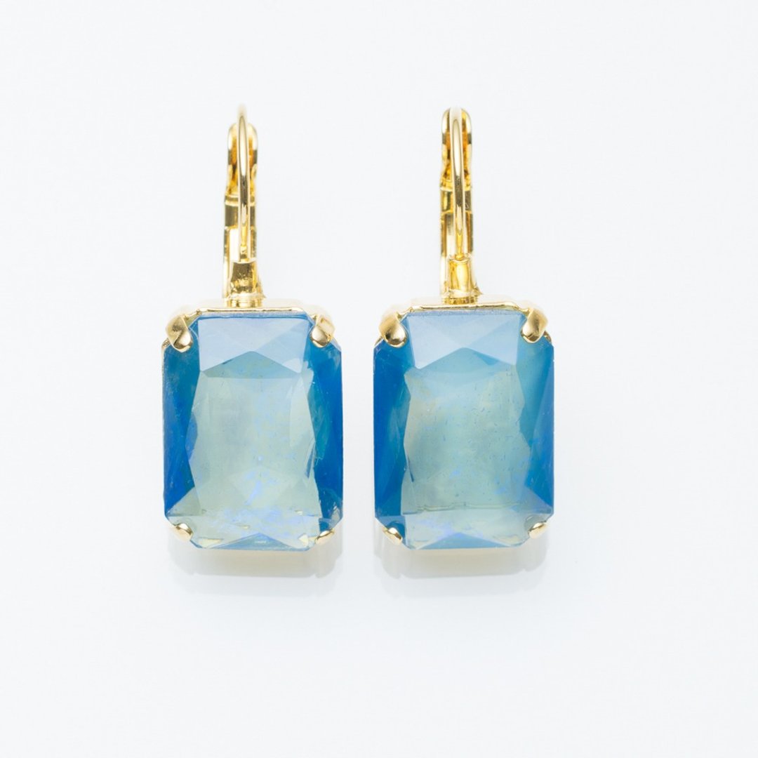 Coral reef lever back earrings gold color - 耳环/耳夹 - 玻璃 蓝色