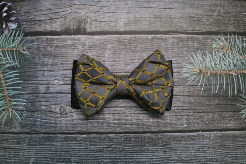 高檔男士領結婚禮結婚新郎伴郎禮服蝴蝶結胸花禮盒裝 - 领结/领巾 - 丝．绢 黄色