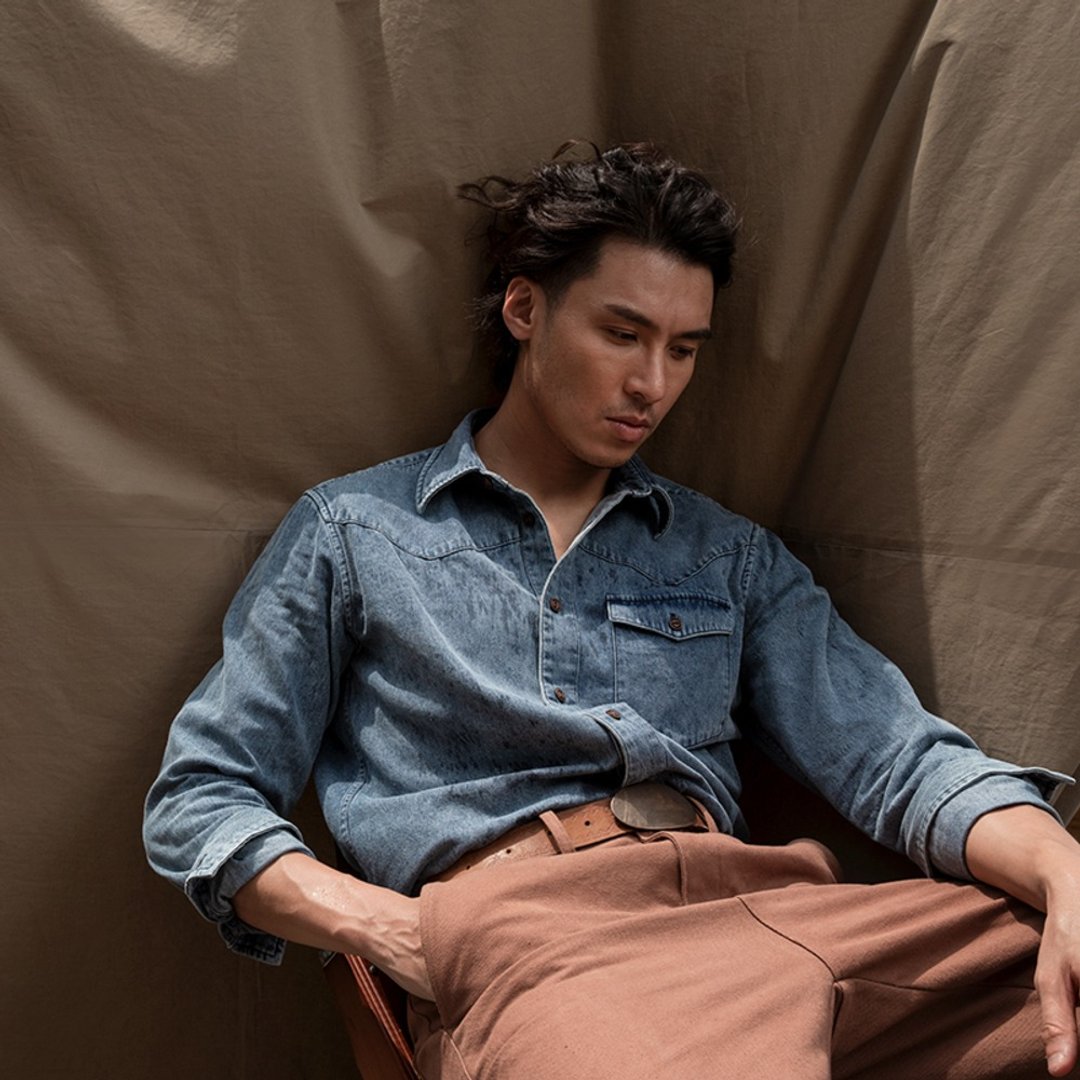 SOARIN纯棉洗旧牛仔素面工装衬衫(2331C164) - 男装衬衫 - 棉．麻 蓝色