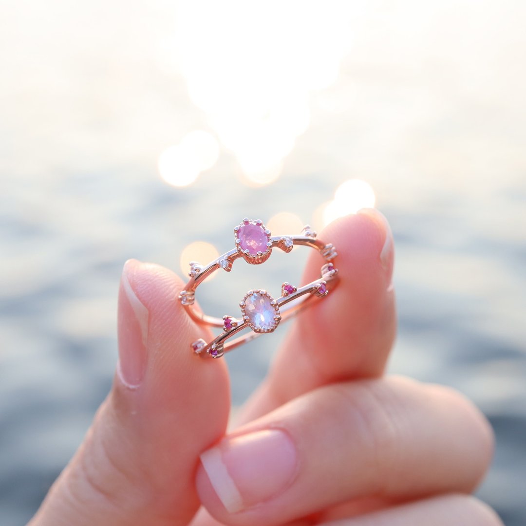天然水晶 925纯银 戒指 •Little Universe Ring• - 戒指 - 纯银 粉红色