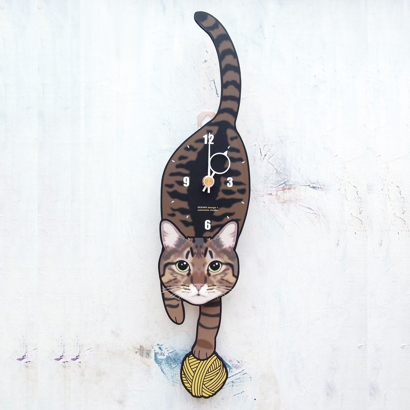 C-74 布朗虎斑猫 - 动物造型钟摆钟 - 时钟/闹钟 - 木头 