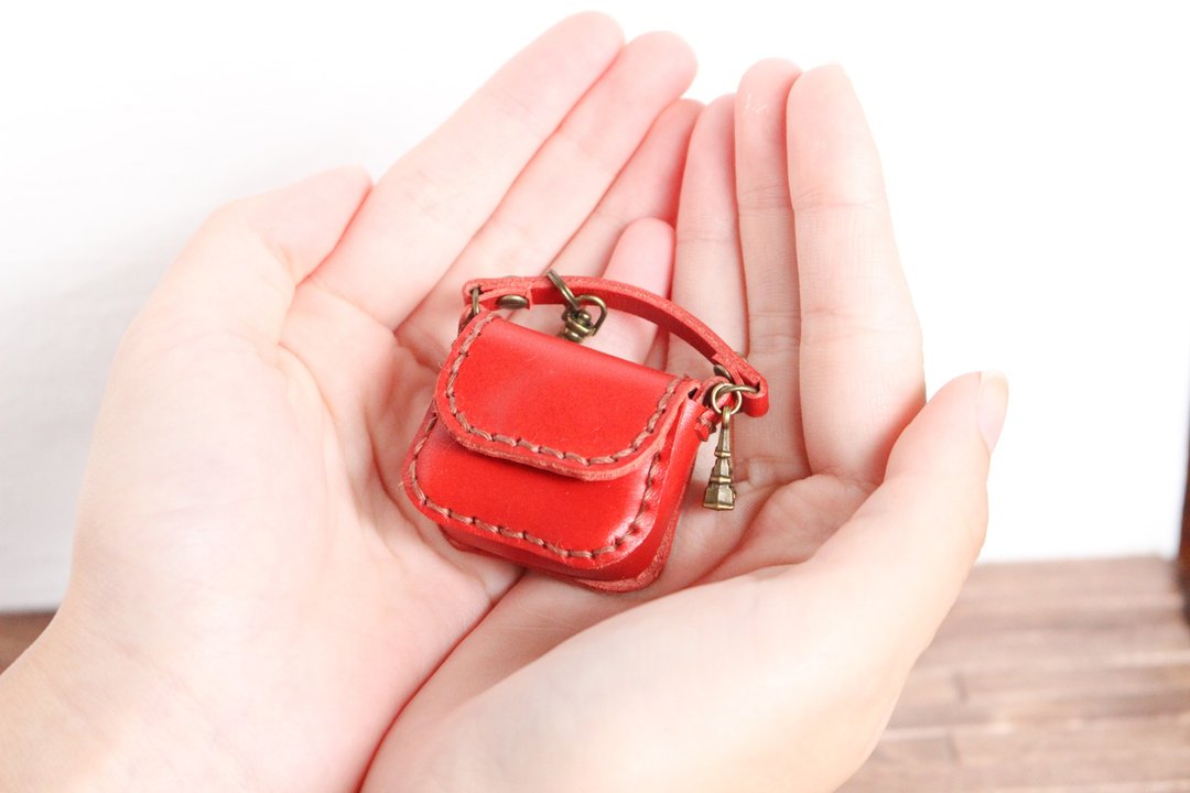 Genuine Leather Miniature Magnetic Bag Charm with Lanyard Red - 吊饰 - 真皮 红色