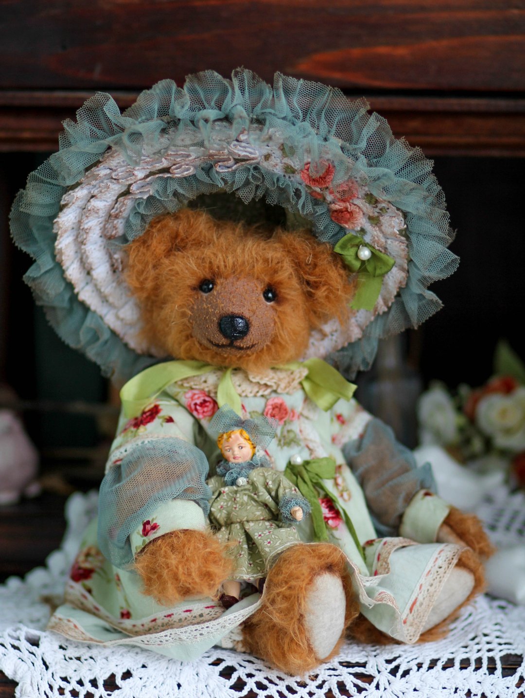 Handmade Collectible Teddy Bear OOAK Vintage plushinnes toy gift home decor art - 玩偶/公仔 - 其他材质 多色