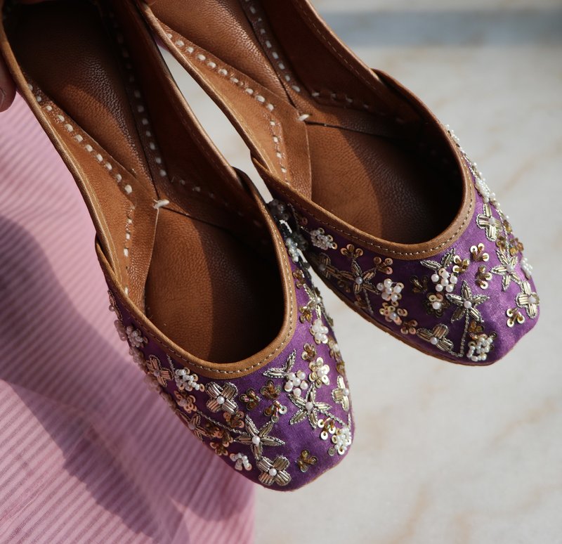 【梦幻紫】 印度复古/薰衣草紫平底鞋 - 女款休闲鞋 - 真皮 紫色