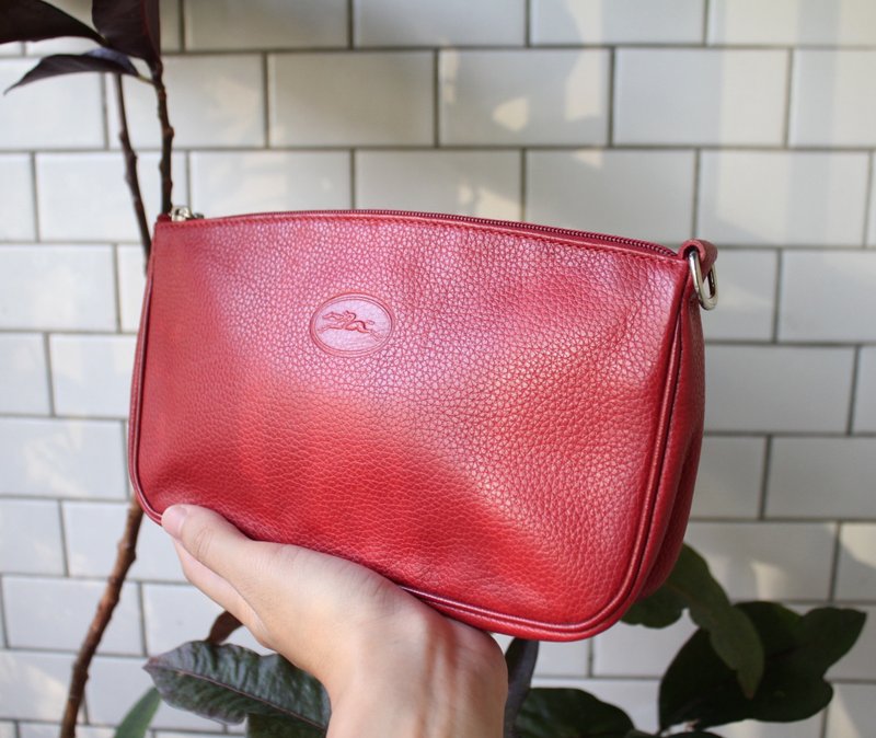 FOAK古着 Longchamp正红色牛皮万用小包 - 手拿包 - 真皮 