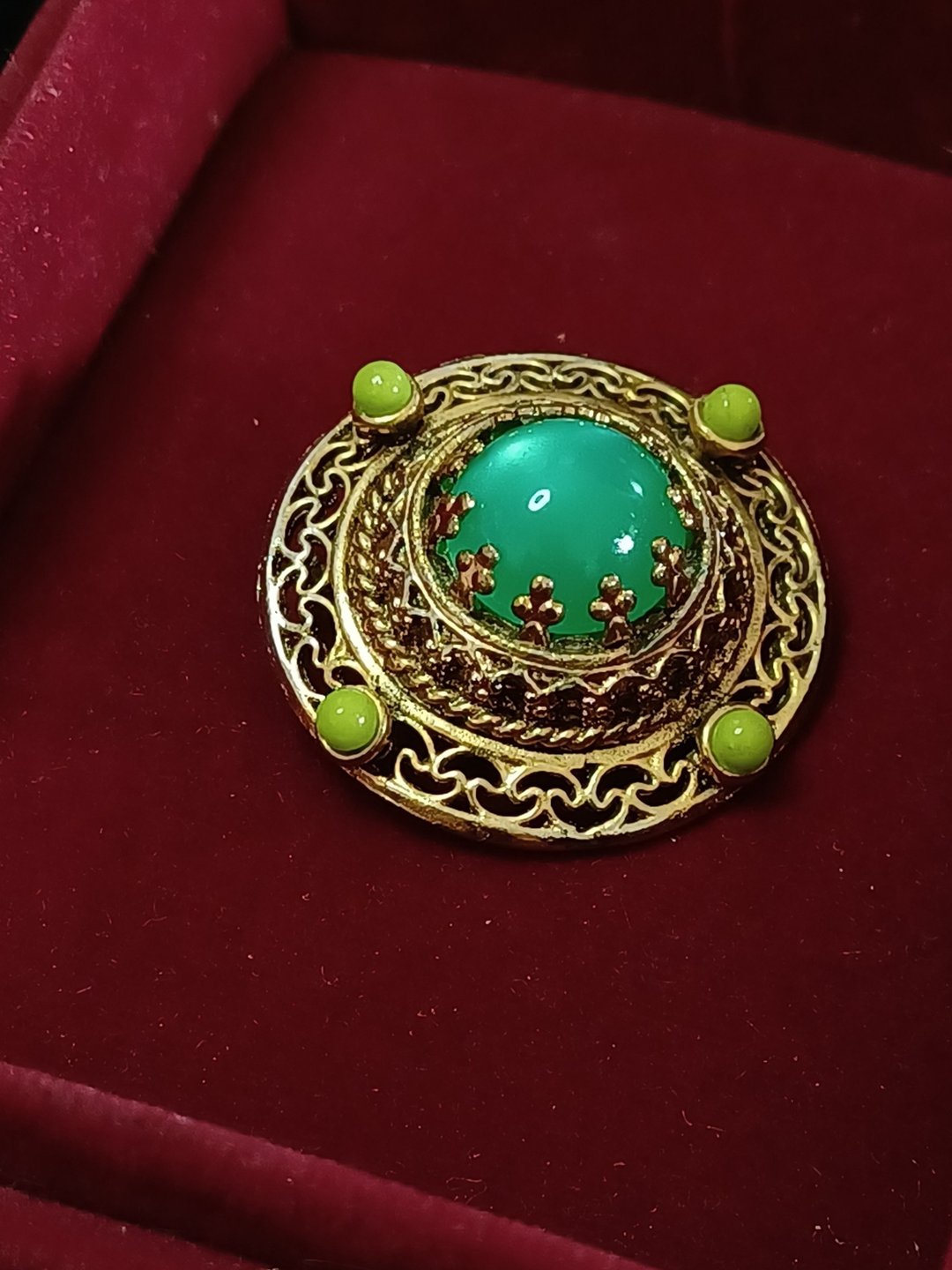 vintage jewelry TACOA 湖水绿琉璃珠别针 - 胸针 - 其他金属 