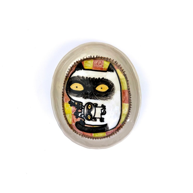 Nice Little Clay 椭圆盘 可爱猫 0302-62 - 盘子/餐盘/盘架 - 陶 白色