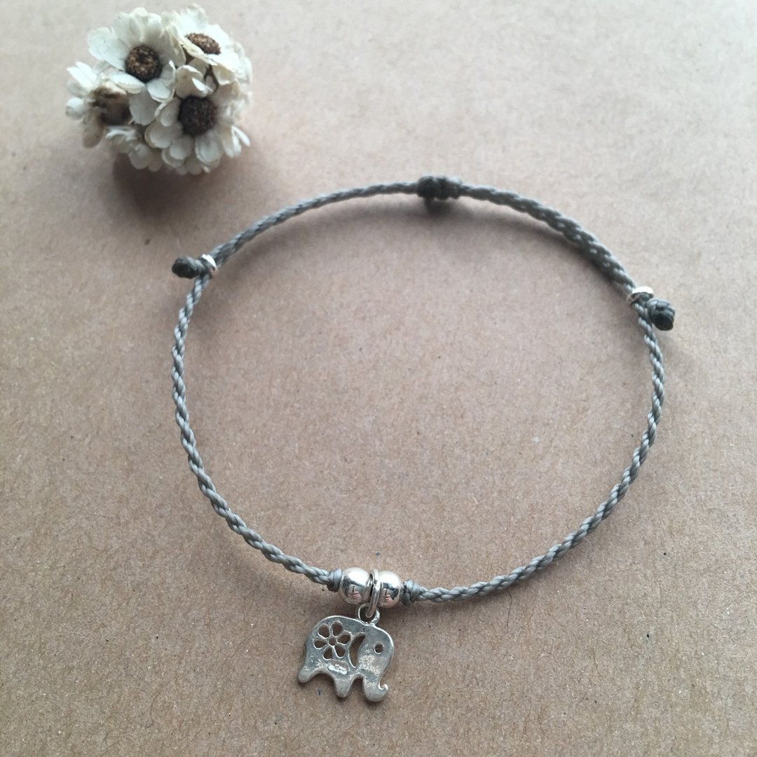 ~米+熊~大象 巴西蜡线 纯银编织手链 925 silver bracelet / 脚链 - 手链/手环 - 其他金属 灰色