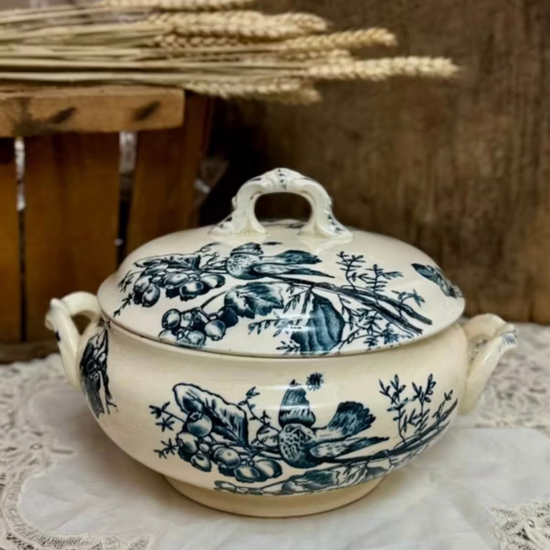 *50334-绝美法国古董瓷器HB & Cie Terre de Fer 汤盅 - 盘子/餐盘/盘架 - 瓷 透明