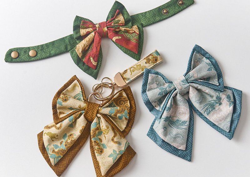 【碧空青】中国风蝴蝶结宠物领结/项圈/围脖/口水巾/钥匙圈 - 项圈/牵绳 - 其他人造纤维 多色