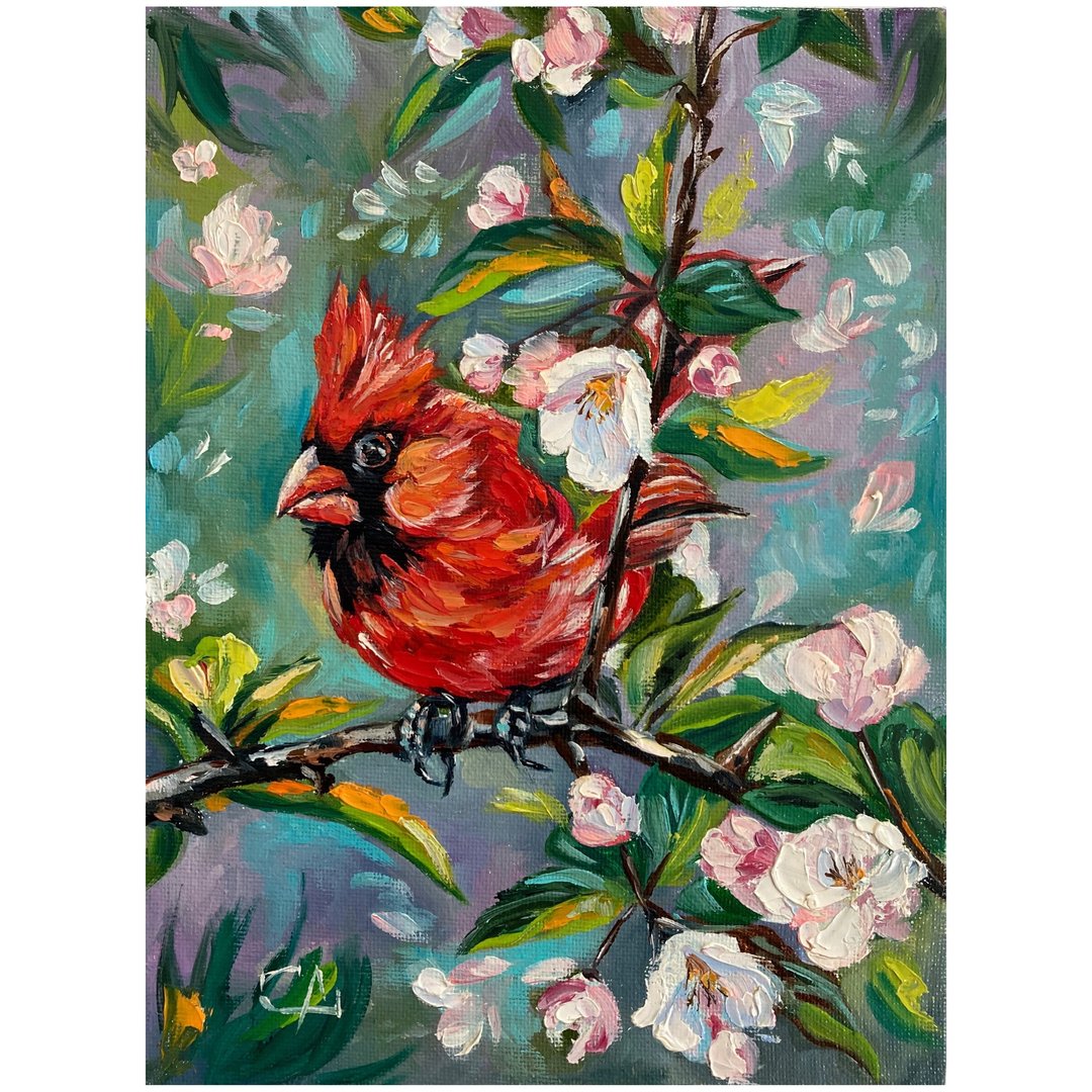 Red Cardinal Painting/Original Bird Art/Bird Painting/Angry bird - 墙贴/壁贴 - 其他材质 