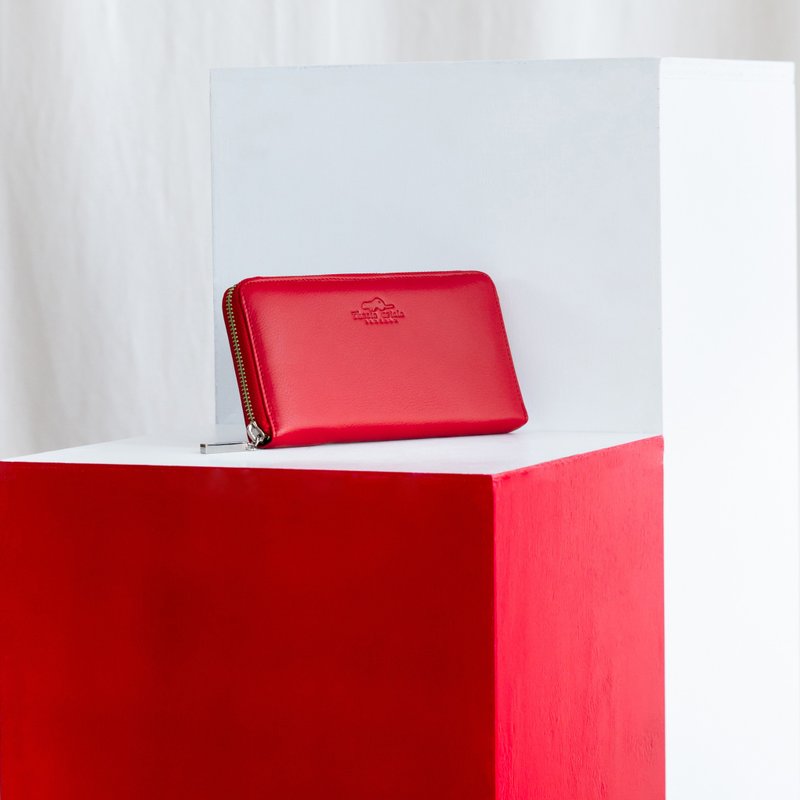LUCKY - WOMAN LONG LEATHER WALLET- RED - 皮夹/钱包 - 真皮 红色