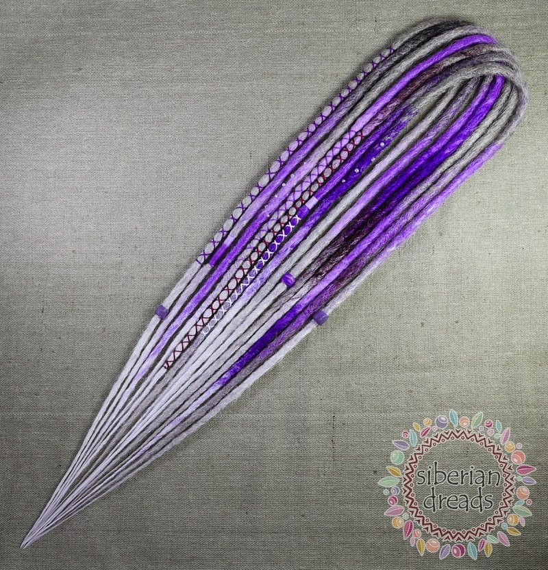 灰紫色造型发束 / 钩织光滑发束 / 夹式发片 - 发饰 - 其他材质 紫色