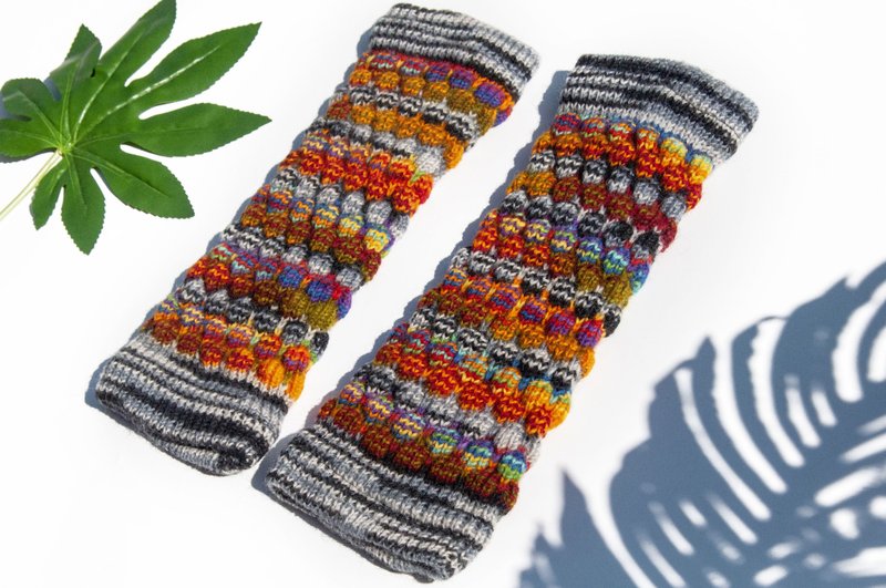 手织纯羊毛针织袜套/编织羊毛袜套/内刷毛袜套/保暖袜套-彩虹条纹 - 袜子 - 羊毛 多色