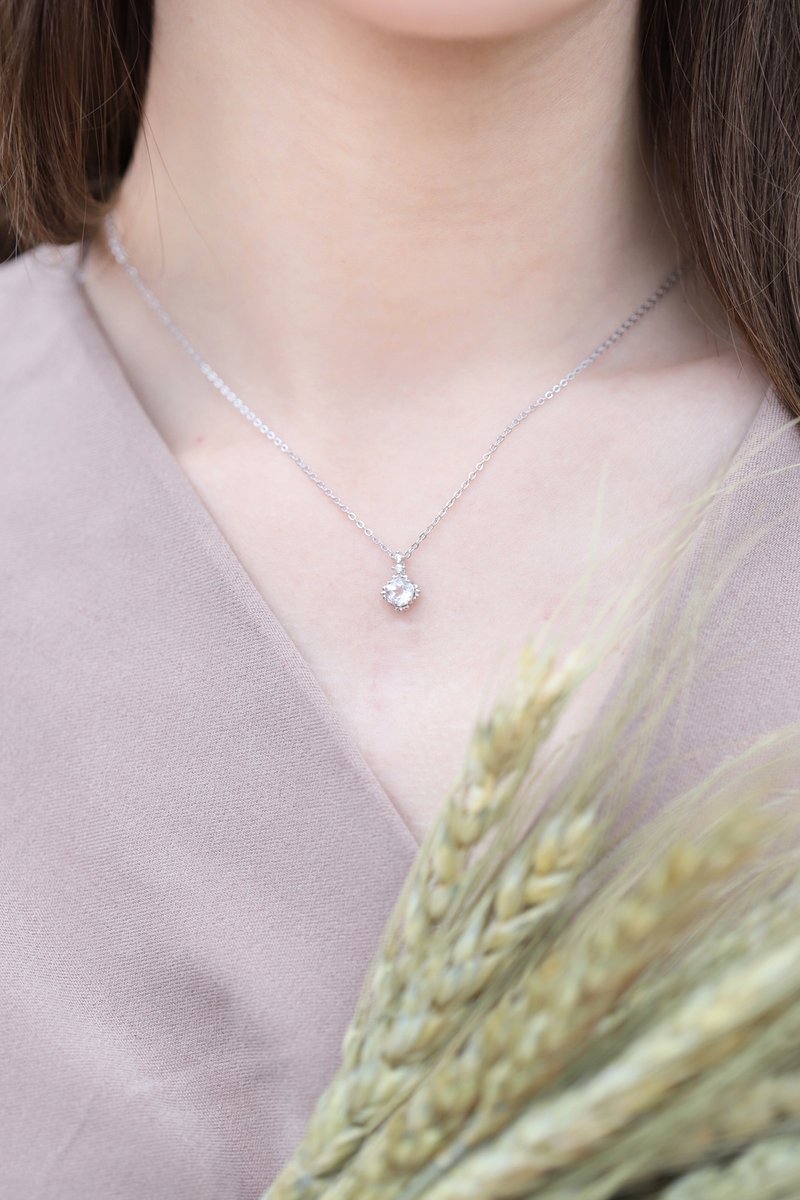 白水晶925纯银简约风格项链 - 项链 - 宝石 银色