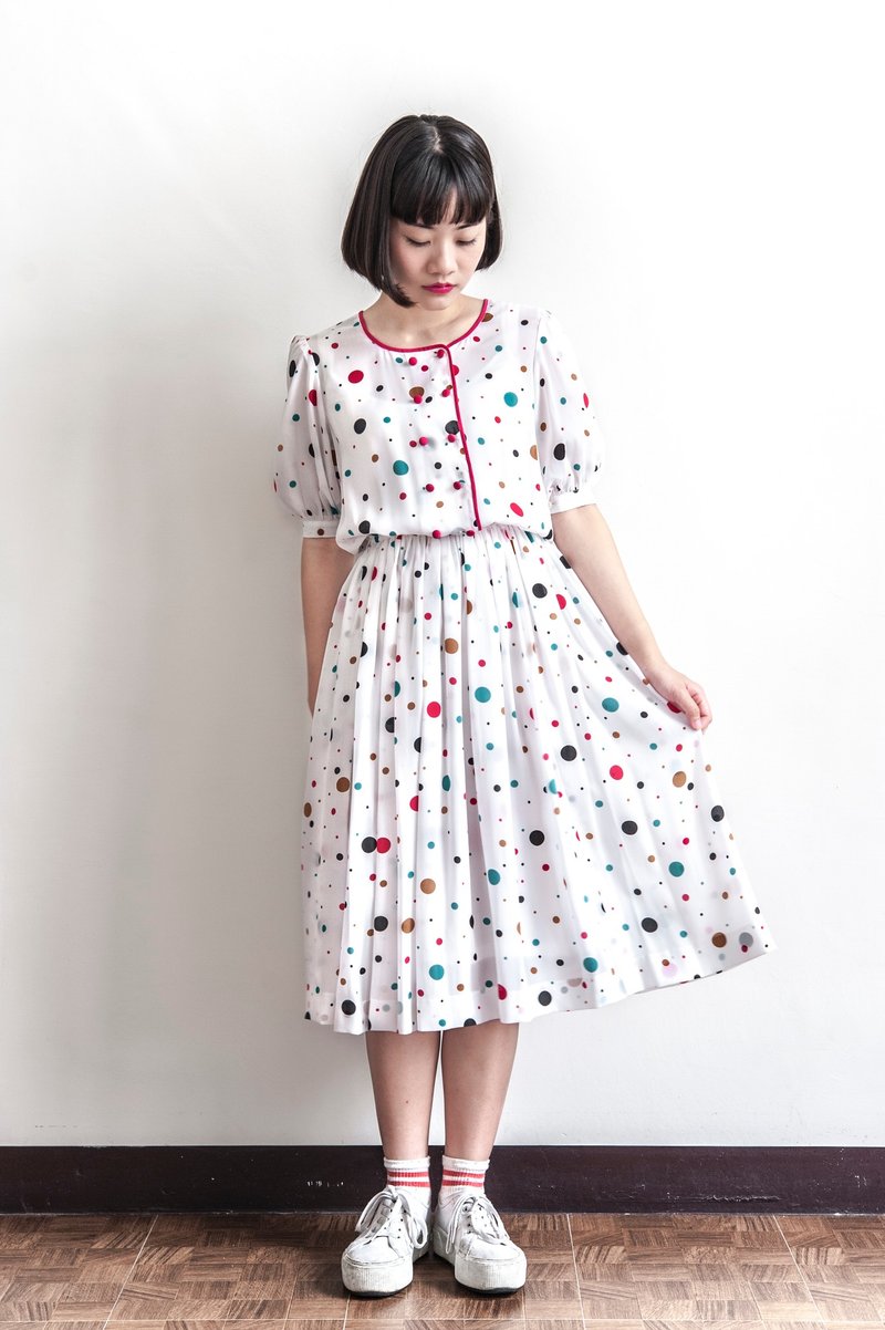 Vintage 彩色泡泡古着短袖洋装 - 洋装/连衣裙 - 聚酯纤维 多色