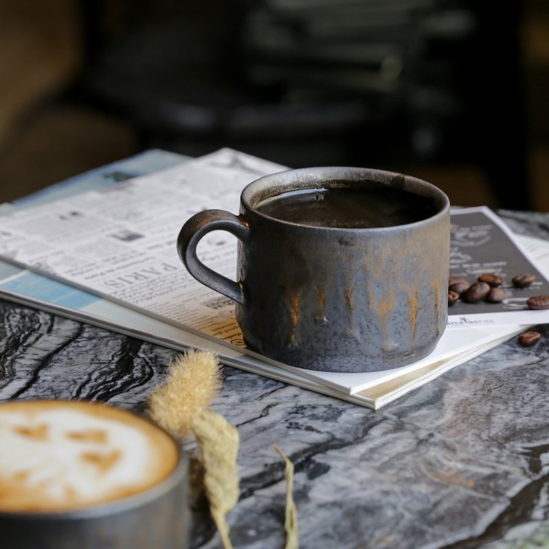 黑铁釉燧人咖啡杯碟(250ml) - 咖啡杯/马克杯 - 陶 黑色