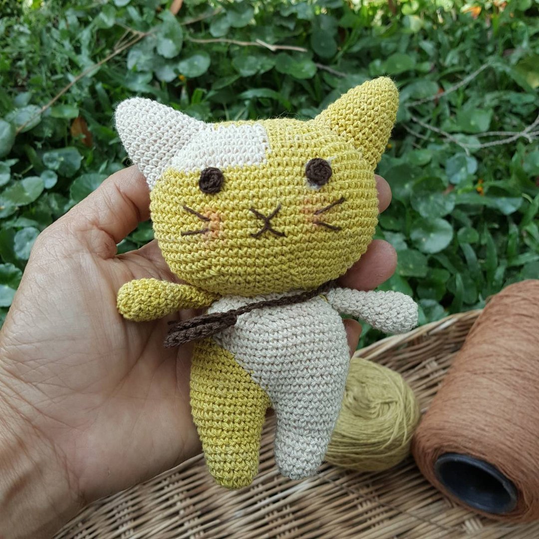 Natural Dyed Cotton Crochet Doll, Kitty Cat, Yellow - 玩偶/公仔 - 棉 黄色