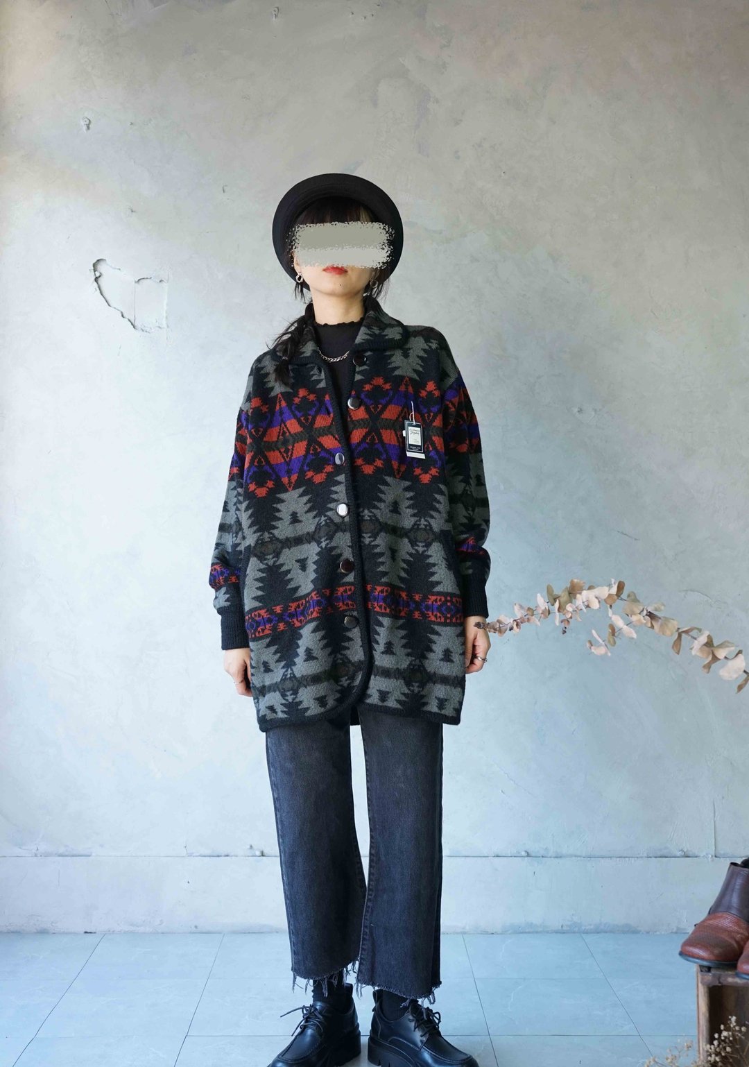 寻宝古着-全新品outdoor民族风几何提花oversize针织外套 - 女装休闲/机能外套 - 羊毛 灰色