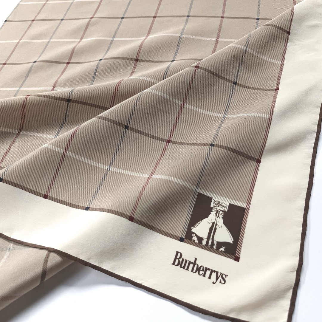 复古 Burberry 真丝丝巾，30 x 30 英寸，丝巾，意大利制造 - 丝巾 - 丝．绢 卡其色