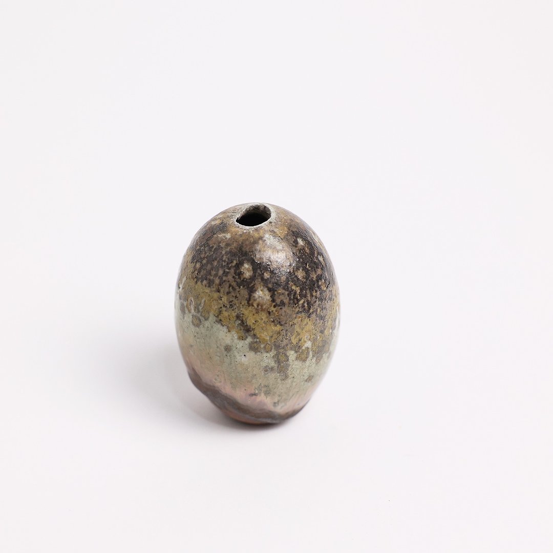 明芽窑 l 柴烧志野双色小花器 暗红 橘黄白 陶器 陶艺品 插花 T - 花瓶/陶器 - 陶 红色