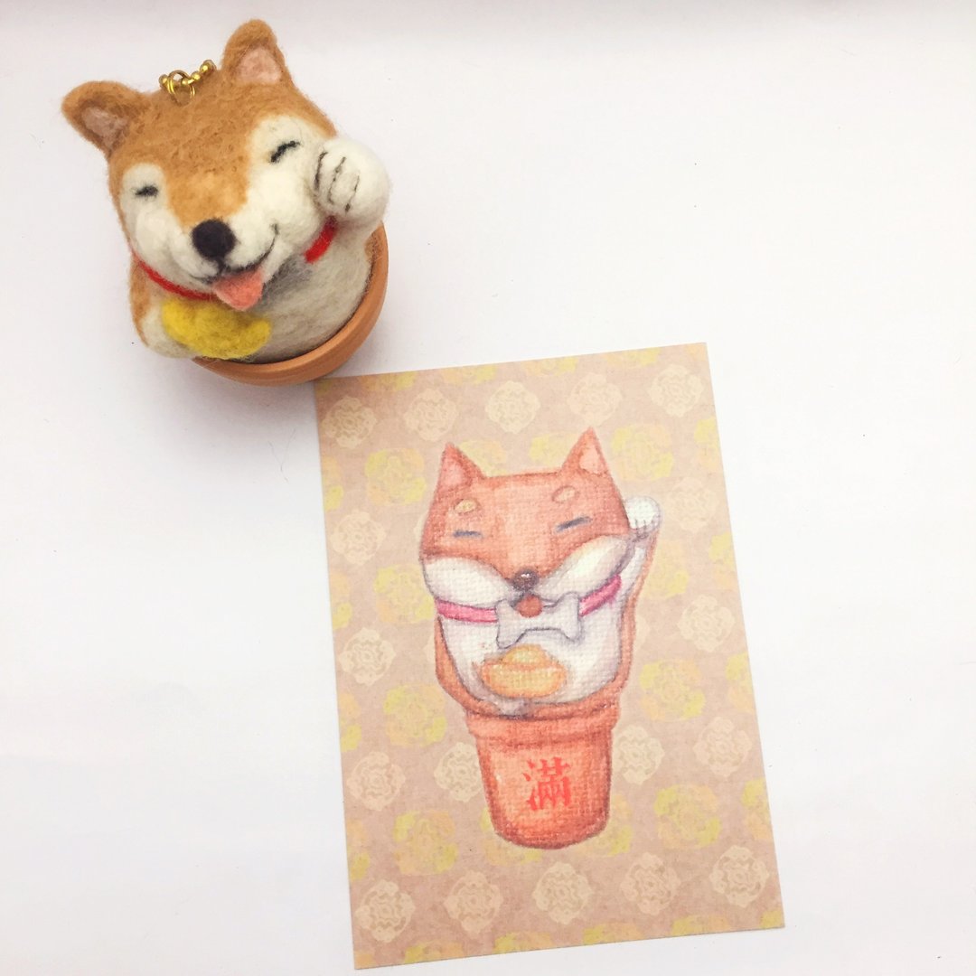满福宝 手绘明信片 - 旺财 礼物卡/贺年卡 狗年 柴犬 元宝 - 卡片/明信片 - 纸 橘色