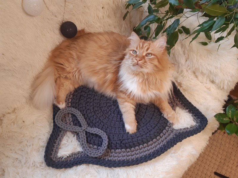 圆形猫床 Hello Kitty 定制尺寸钩针手工地毯猫狗 - 床垫/笼子 - 聚酯纤维 