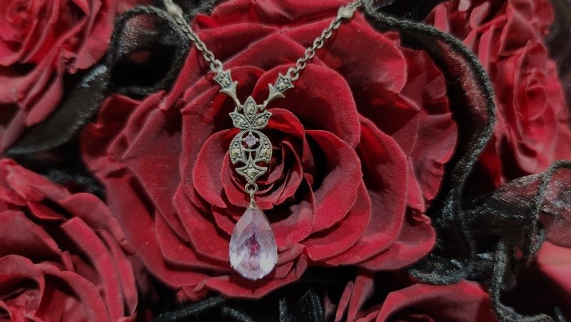 紫水晶白铁矿纯银项链 英国古董店购入【毕业礼物】圣诞礼盒 - 项链 - 纯银 紫色