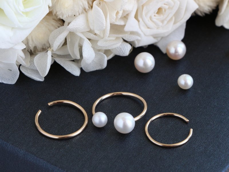 14kgf- freshwater pearl ear cuff set - 耳环/耳夹 - 宝石 金色