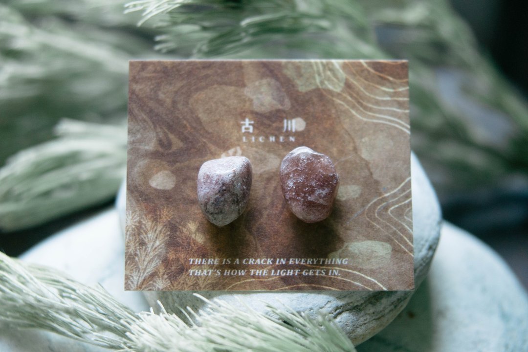 CRACK | 矿物系耳环 |  EARRINGS - 耳环/耳夹 - 玉石 粉红色