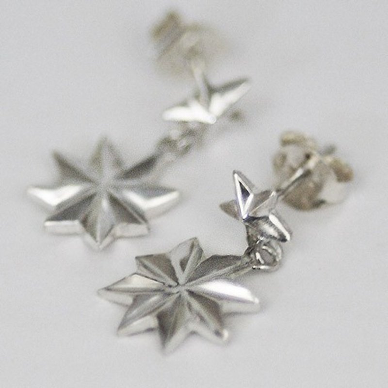Octagram earrings [Free Shipping] Earrings with swaying stars decorated on both sides - 耳环/耳夹 - 其他金属 