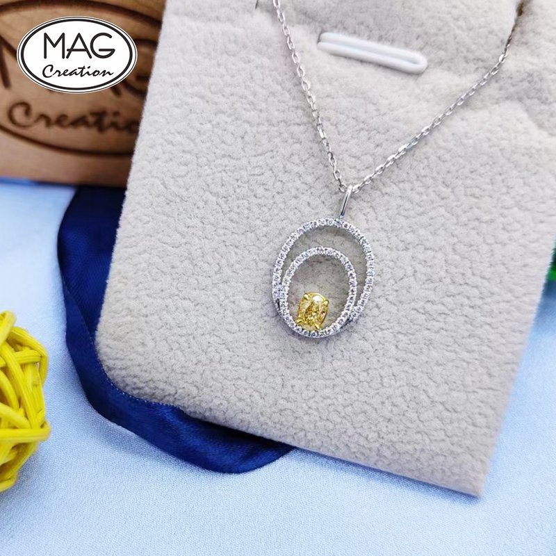 黄钻系列 | 18K白金钻石椭圆吊坠颈链 - 项链 - 贵金属 