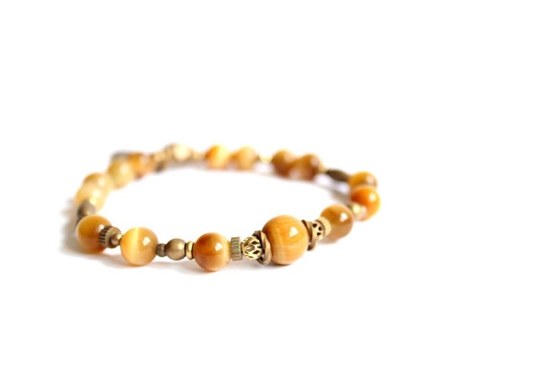 【UNA-优娜手作】圆舞曲 黄铜手链 定制化 天然宝石 - 手链/手环 - 宝石 多色