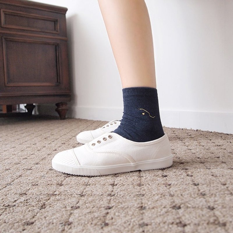 Dear My Universe 我亲爱的短袜 - 海军蓝 - 袜子 - 棉．麻 蓝色