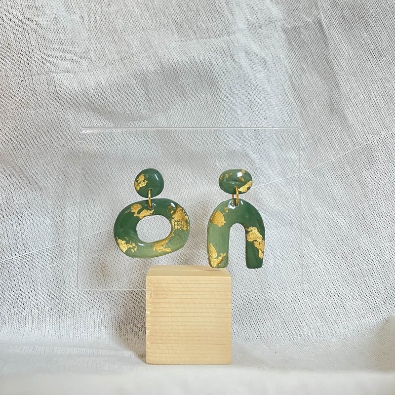 绿色森林 - 耳环/耳夹 - 粘土 绿色