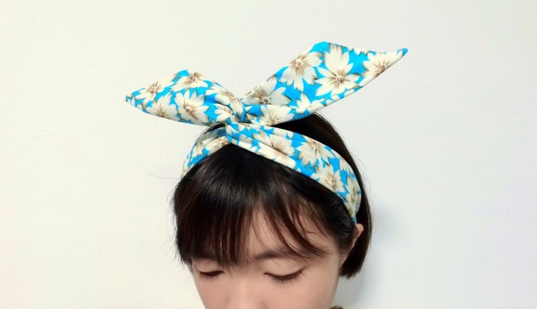 小白花发带  铝线 headband hairband *SK* - 发带/发箍 - 棉 蓝色