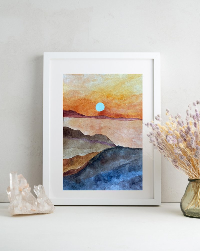 黄昏的富士山 - 日本/富士山/日式风格/复古风/居酒屋装潢/怀旧感 - 海报/装饰画/版画 - 纸 橘色