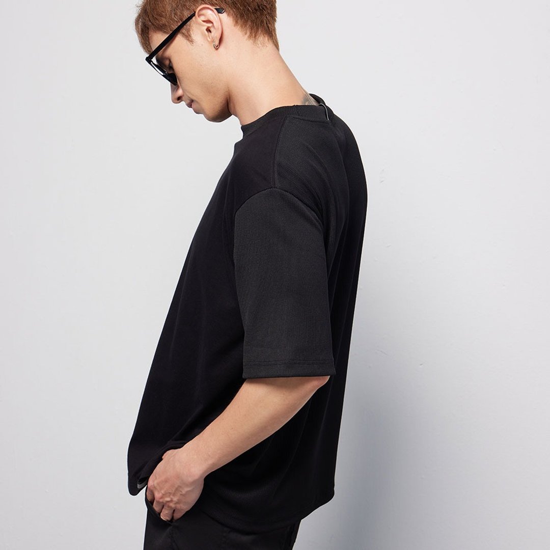 Stone as_ Stitching color tee / 黑色拼接对色T-shirt - 男装上衣/T 恤 - 棉 黑色