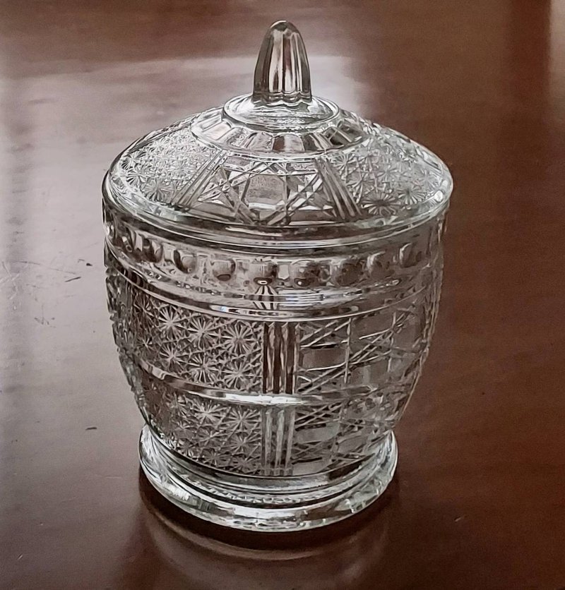 早期切花玻璃糖果罐 老品全新 高15 直径11cm - 收纳用品 - 玻璃 透明