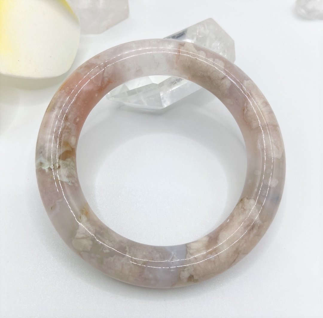 │樱花玛瑙 x 奶蓝油画风│52口 │圆条镯子x缤纷俏皮 - 手链/手环 - 宝石 透明