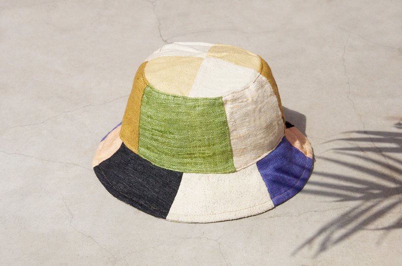 父亲节礼物 限量一件 大地森林风拼接手织棉麻帽 / 渔夫帽 / 遮阳帽 / 拼布帽 / 手工帽 - 自然森林与海洋 拼接手工帽 - 帽子 - 棉．麻 多色