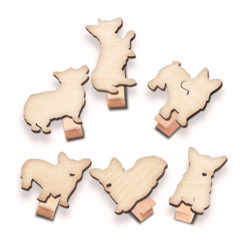 呆萌柯基木夹组 (六入一组) - 其他 - 木头 卡其色