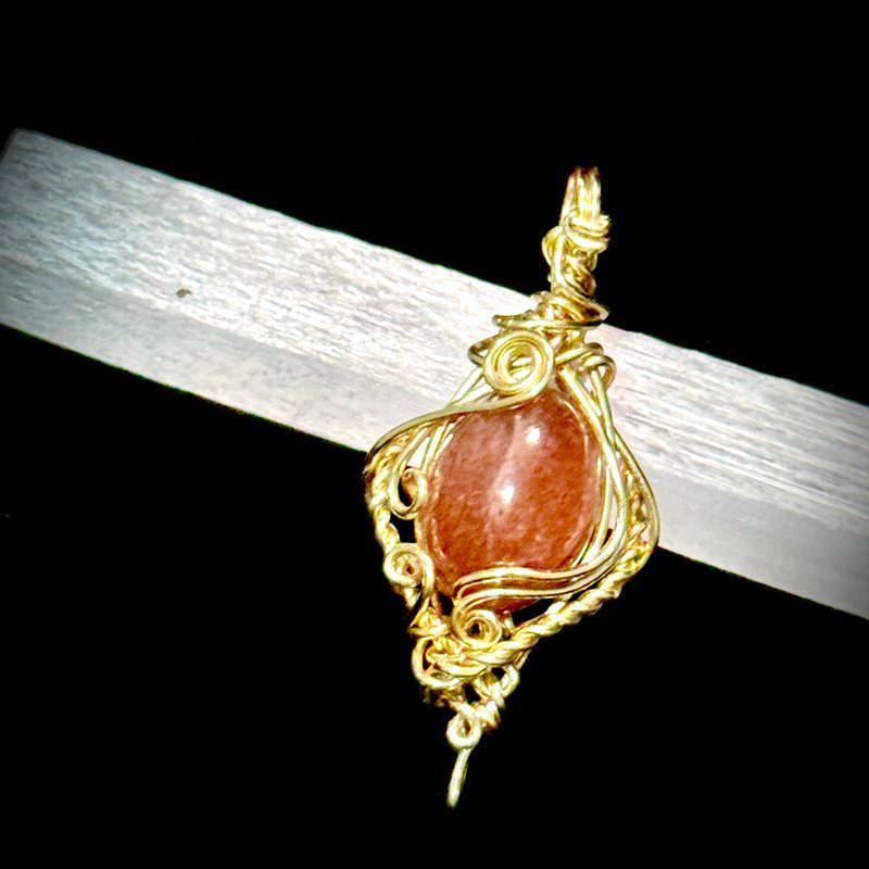 【炎晶】 金属编织 太阳石项链 - 项链 - 水晶 橘色