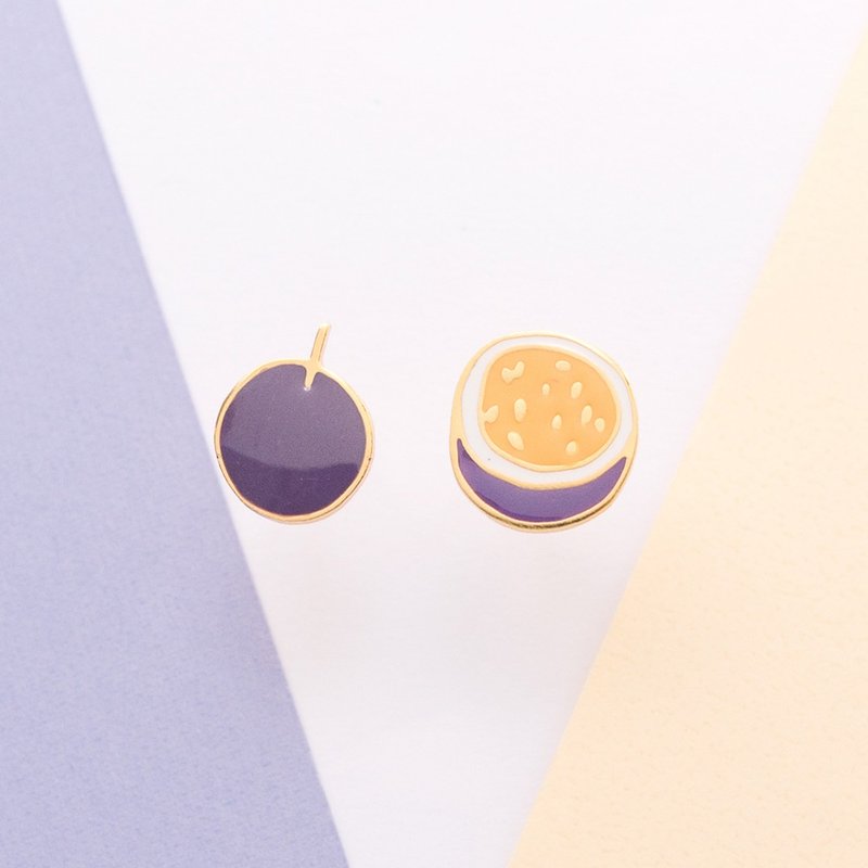 果汁之王 | 百香果 耳环 耳夹 生日礼物 - 耳环/耳夹 - 珐琅 紫色