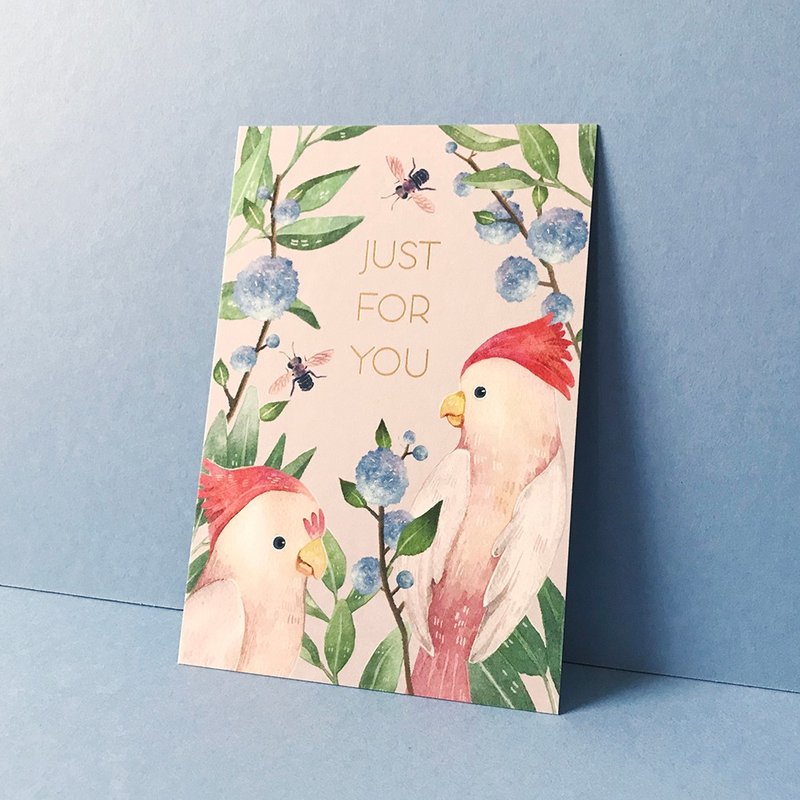 厚磅烫金插画明信片-JUST FOR YOU特别的你 - 卡片/明信片 - 纸 粉红色