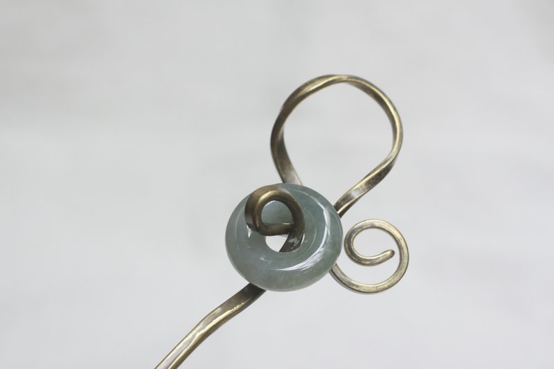 古风线绕/青白玉发簪/原创手作 - 发饰 - 铜/黄铜 金色