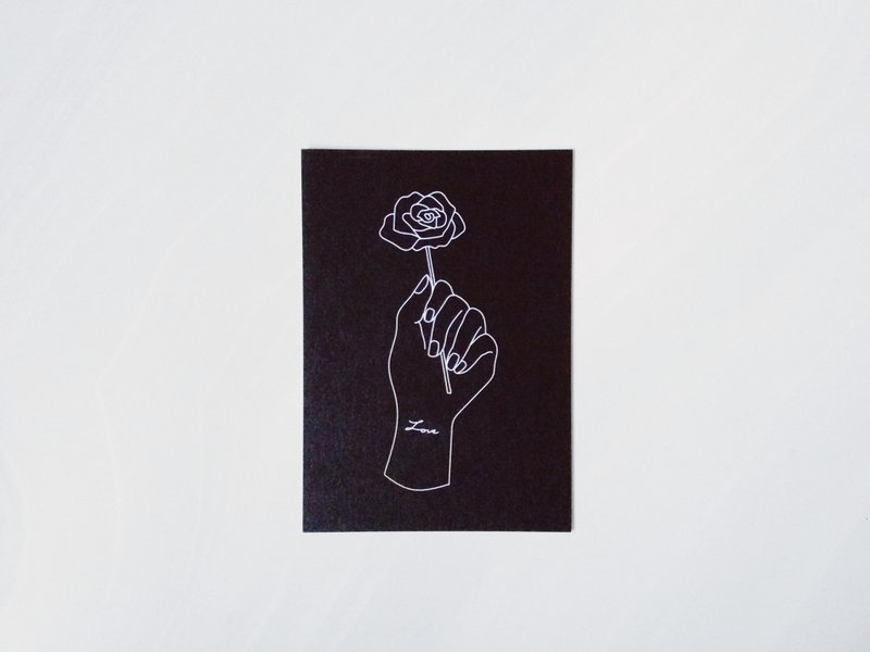 手持玫瑰 情人节明信片 - 卡片/明信片 - 纸 黑色