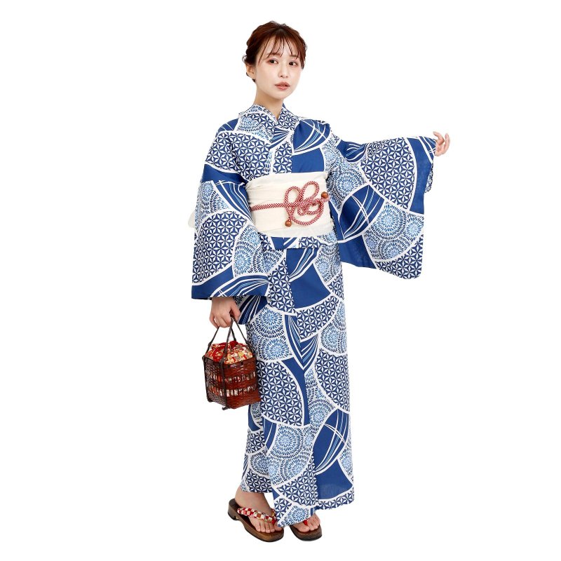 日本 和服 女性 梭织 浴衣 腰封 2件组 F Size x40-06a yukata - 其他 - 棉．麻 蓝色