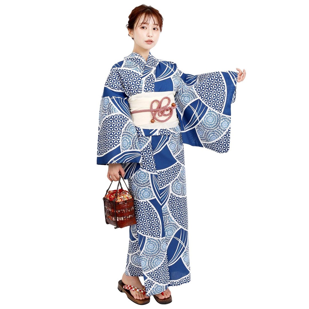 日本 和服 女性 梭织 浴衣 腰封 2件组 F Size x40-06a yukata - 其他 - 棉 蓝色